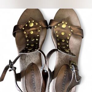 AEROSOLES Brown Sandals T-Strap Flat
